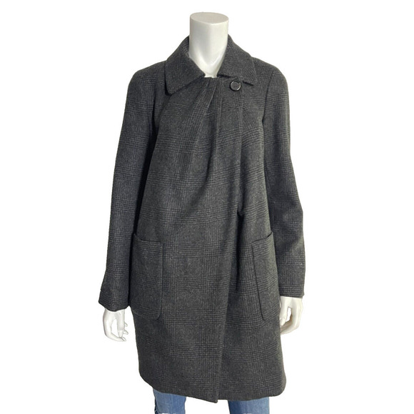 J Crew 4 Trench Coat Dark Gray Wool Lined Jacket One Button Pockets Womens - Picture 1 of 10